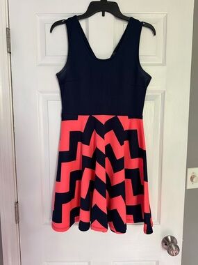 Rue21 Navy & Coral Chevron Fit-and-Flare Casual Dress